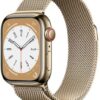 Apple Watch Series 8 GPS + Cellular with ECG app, Temperature sensor, Crash Detection  (Gold Milanese Strap, Regular)