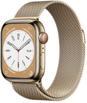 Apple Watch Series 8 GPS + Cellular with ECG app, Temperature sensor, Crash Detection  (Gold Milanese Strap, Regular)