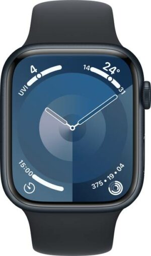 Apple Watch Series 9 GPS 45mm Aluminium Case with Sport Band - S/M  (Midnight Strap, Free Size)