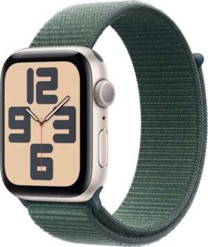 Apple Watch SE 2 GPS 44mm (2nd Gen) Starlight Aluminium with Lake Green Sport Loop  (Lake Green Strap, Free Size)