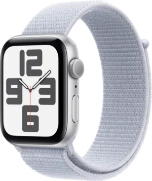 Apple Watch SE 2 GPS 44mm (2nd Gen) Silver Aluminium with Blue Cloud Sport Loop  (Blue Cloud Strap, Free Size)