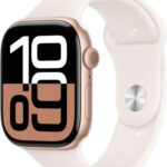 Apple Watch Series 10 GPS 46mm Rose Gold Aluminium with Light Blush Sport Band  (Light Blush Strap, Free Size)