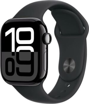 Apple Watch Series 10 GPS 42mm Jet Black Aluminium with Sport Band  (Jet Black Strap, Free Size)
