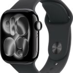 Apple Watch Series 11 GPS 46mm Jet Black Aluminium Case Black Sport Band - S/M  (Black Strap, Small/Medium)